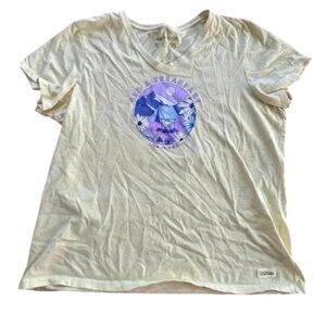 Womens Life Is Good‎ Bed & Breakfast Yellow Oversized V Neck Tshirt l SIZE XXL